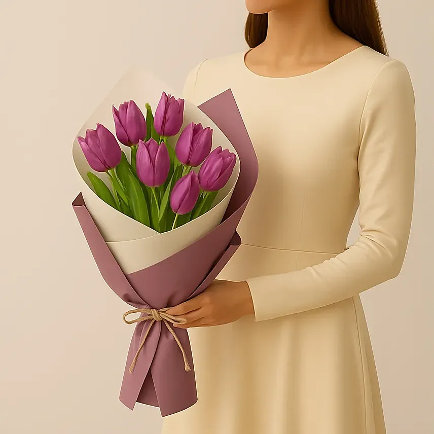 7 Purple Tulips Bouquet 7 Purple Tulips Bouquet: Mother's Day Gifts
