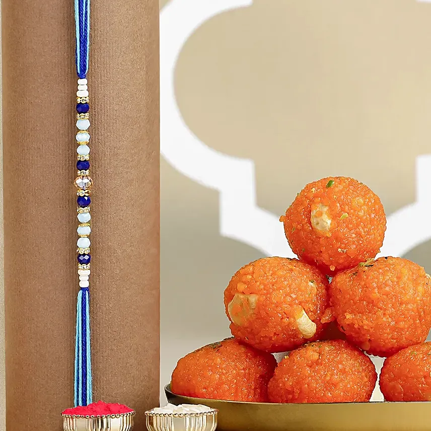 Beads of Bond Blue Rakhi N Sweets Delight Beads of Bond Blue Rakhi N Sweets Delight: Fancy Rakhi