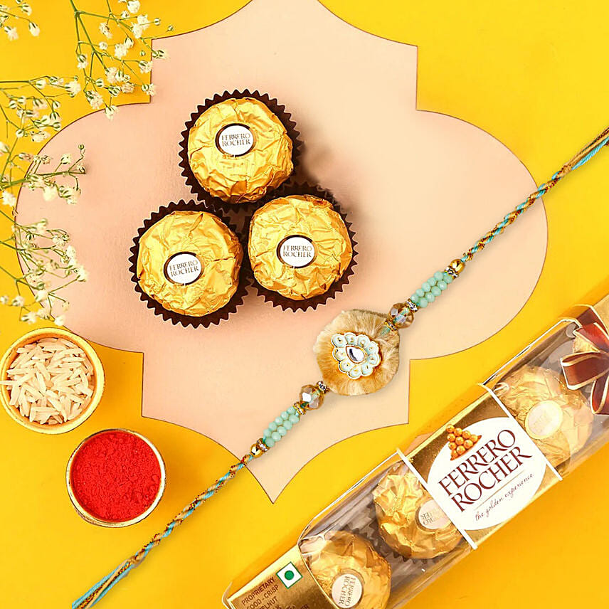 Artisan Affection Ethnic Rakhi N Ferrero Delight: Rakhi With Chocolates 