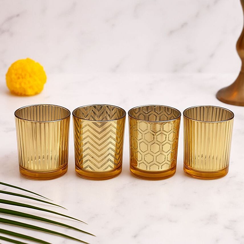 Assorted Golden Tea Light Holder Set Of 4 Assorted Golden Tea Light Holder Set Of 4: Diwali Diya