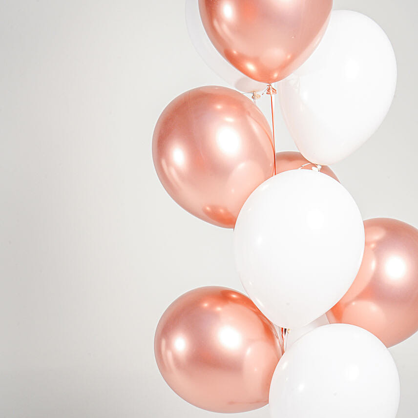 10 Pieces Chrome RoseGold n White Balloons