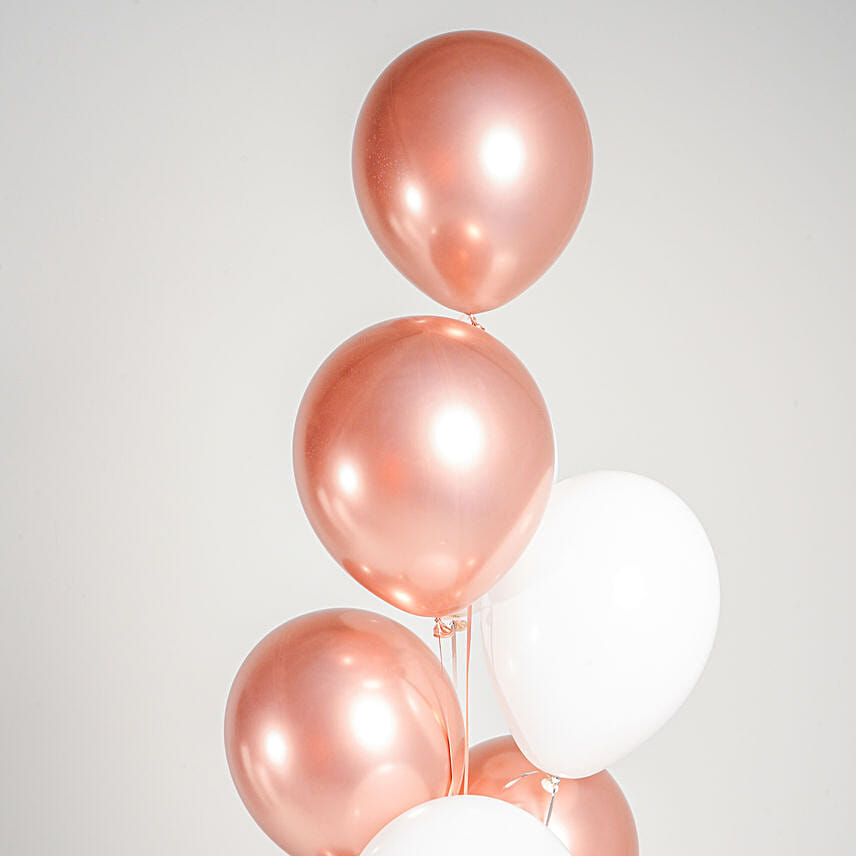 10 Pieces Chrome RoseGold n White Balloons