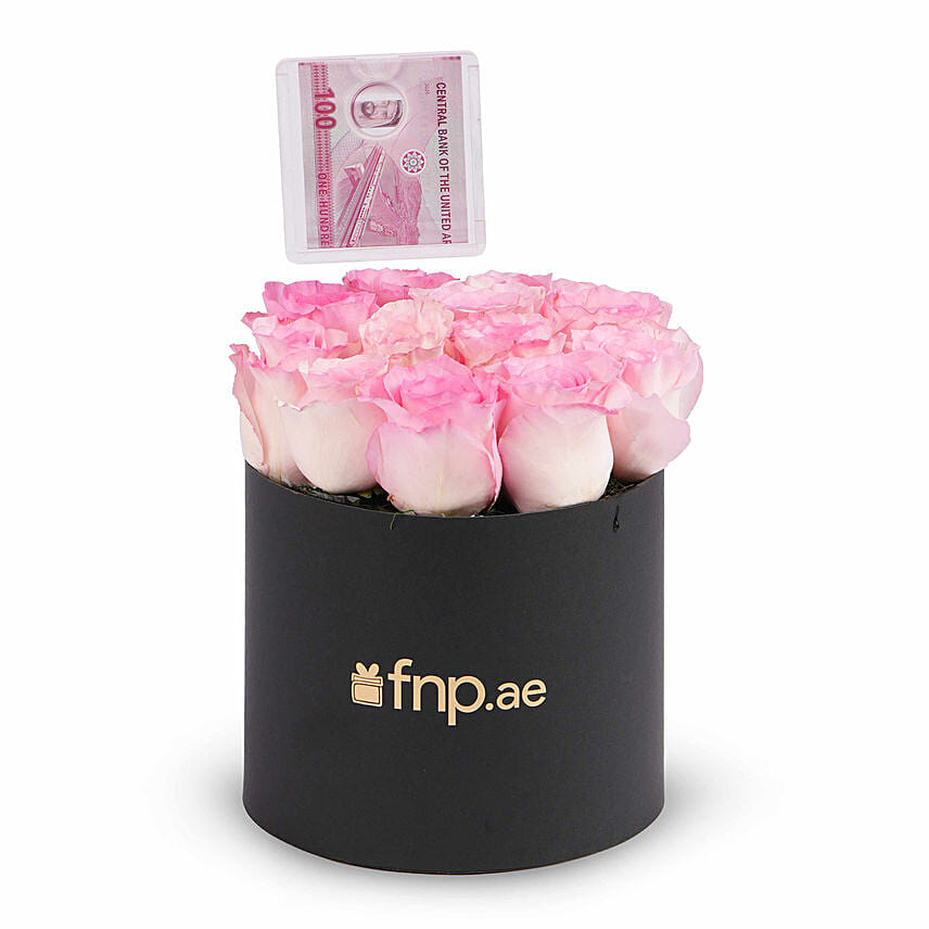 12 Pink Rose in Box with Money Holder