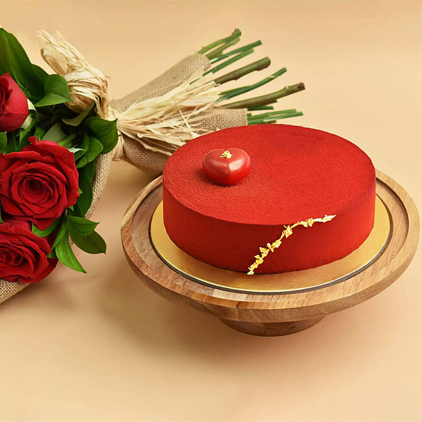 12 Red Roses Bouquet and Cake