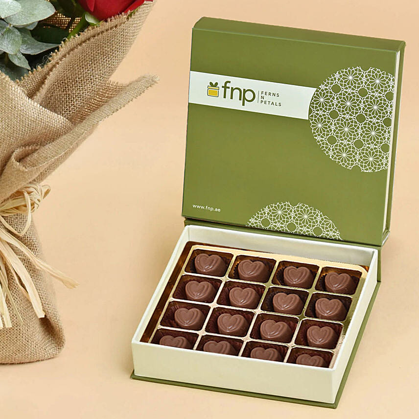 3 Pink 3 Red Roses Valentines Bouquet And Chocolates