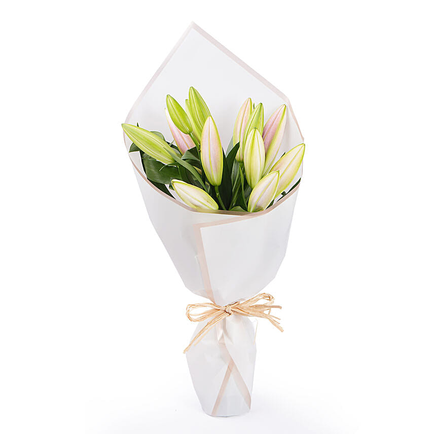 4 Pink Oriental Lilies Bouquet