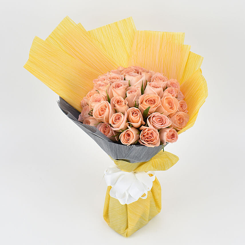 50 Peach Rose Designer Bouquet