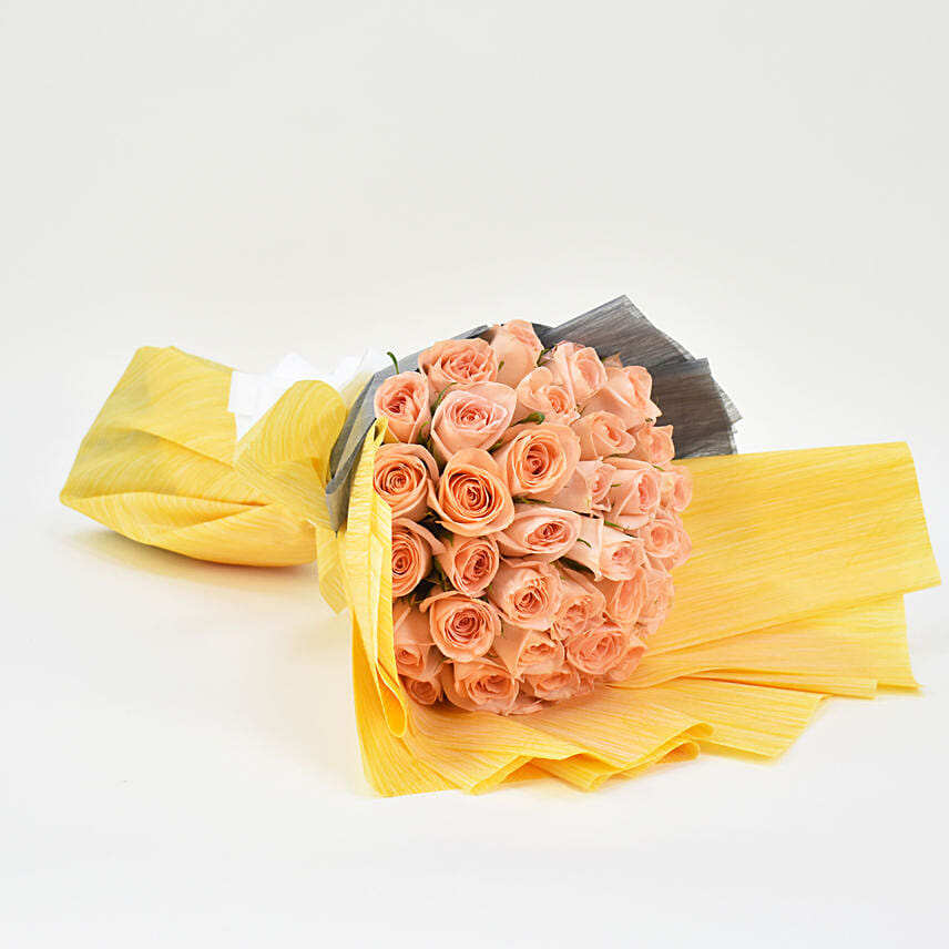 50 Peach Rose Designer Bouquet