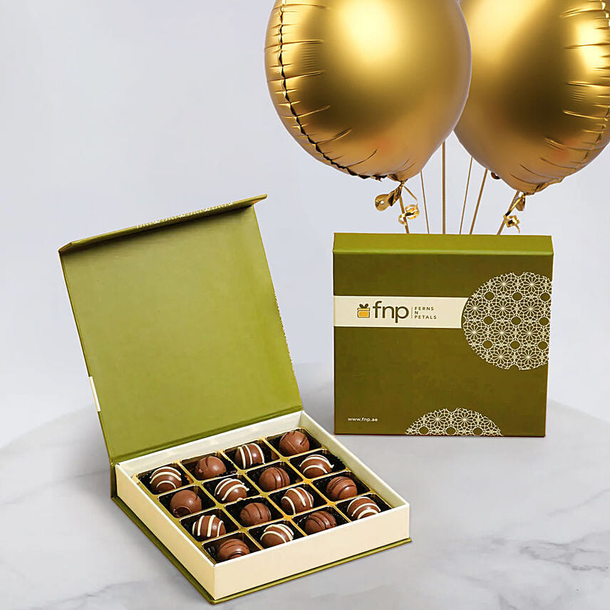 6 Golden Foil Balloons & Hazelnut Chocolates