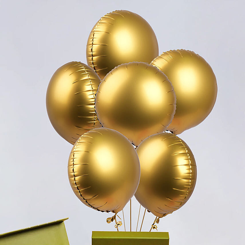 6 Golden Foil Balloons & Hazelnut Chocolates