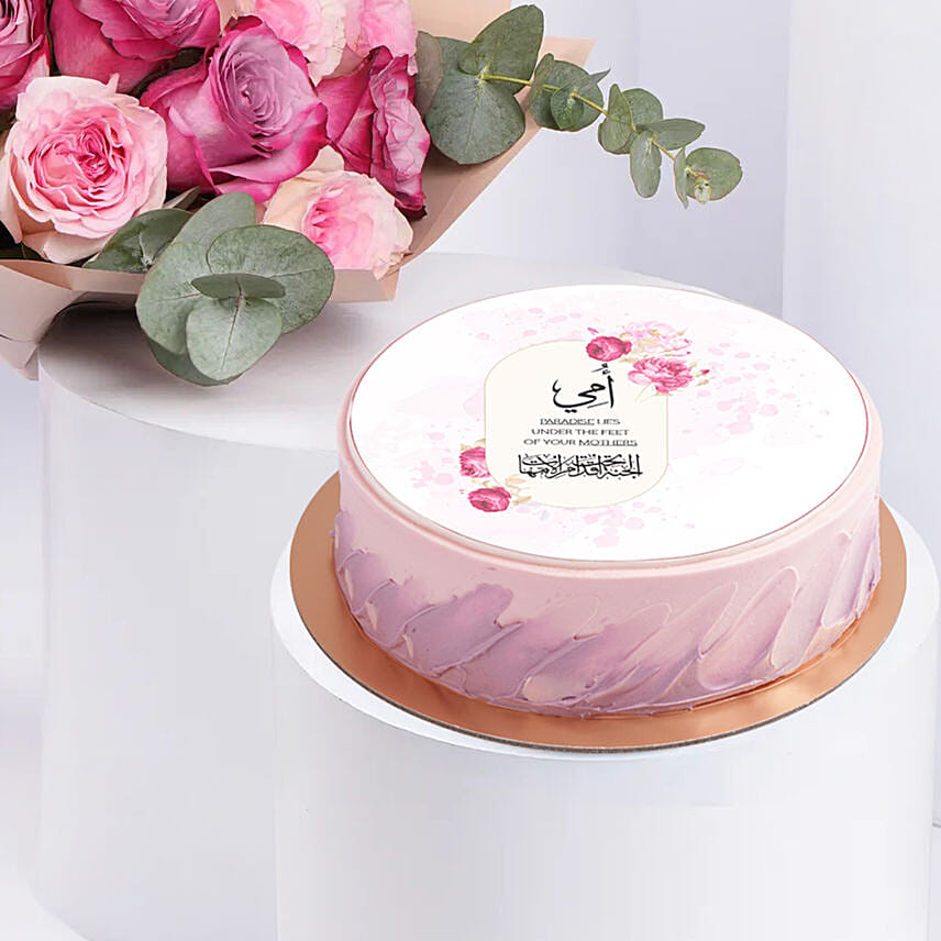 6 Purple and 6 Pink Roses Bouquet With Chocolate Cake