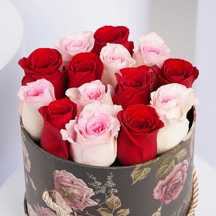 7 Red 7 Pink Roses In Printed Box