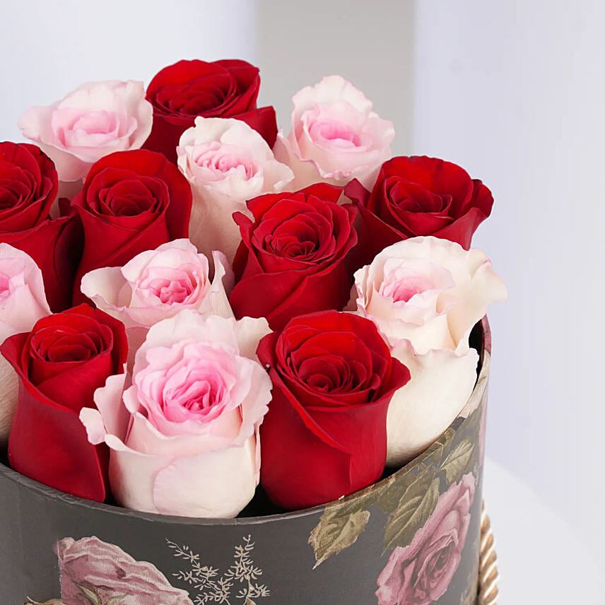 7 Red 7 Pink Roses In Printed Box