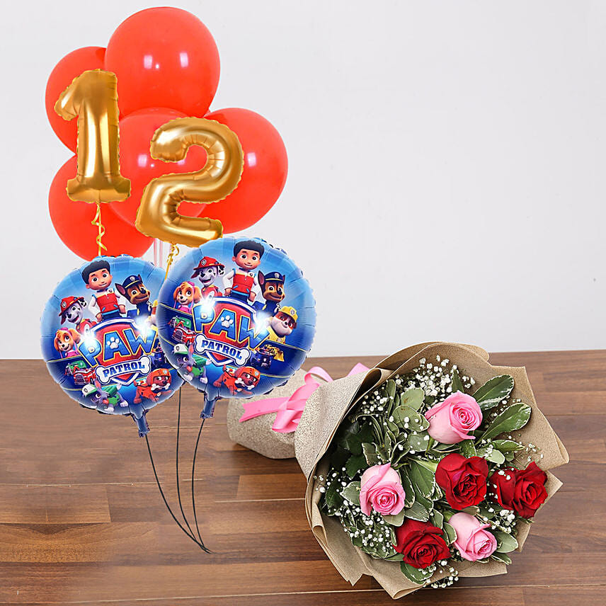 9 Paw Patrol Red and Customised Balloons With Bouquet
