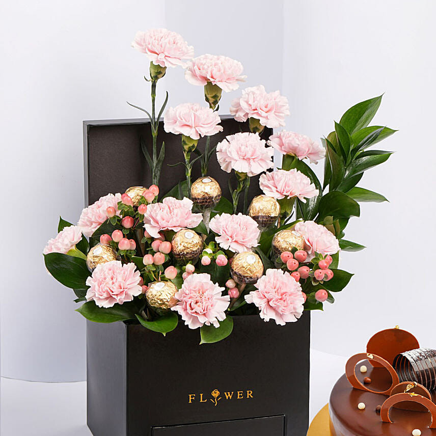 Affairs of Hearts Arrangement With Truffle Cake
