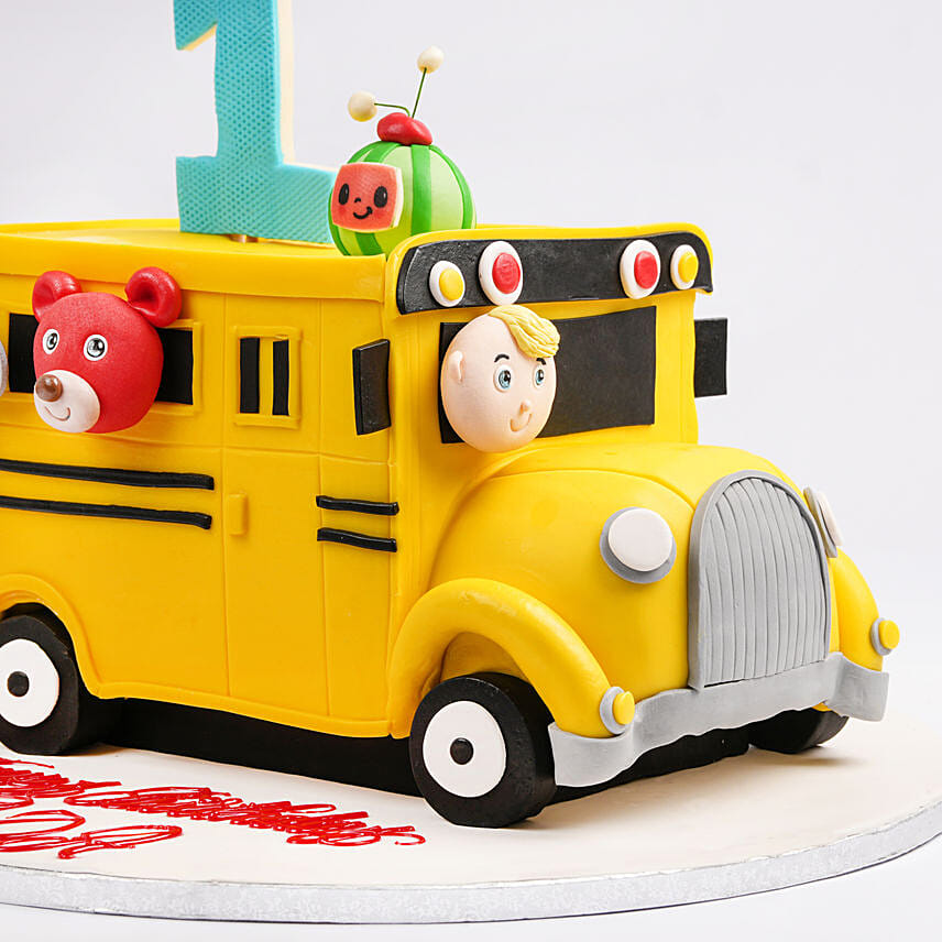 Animals in Bus Kids Birthday Red Velvet Cake