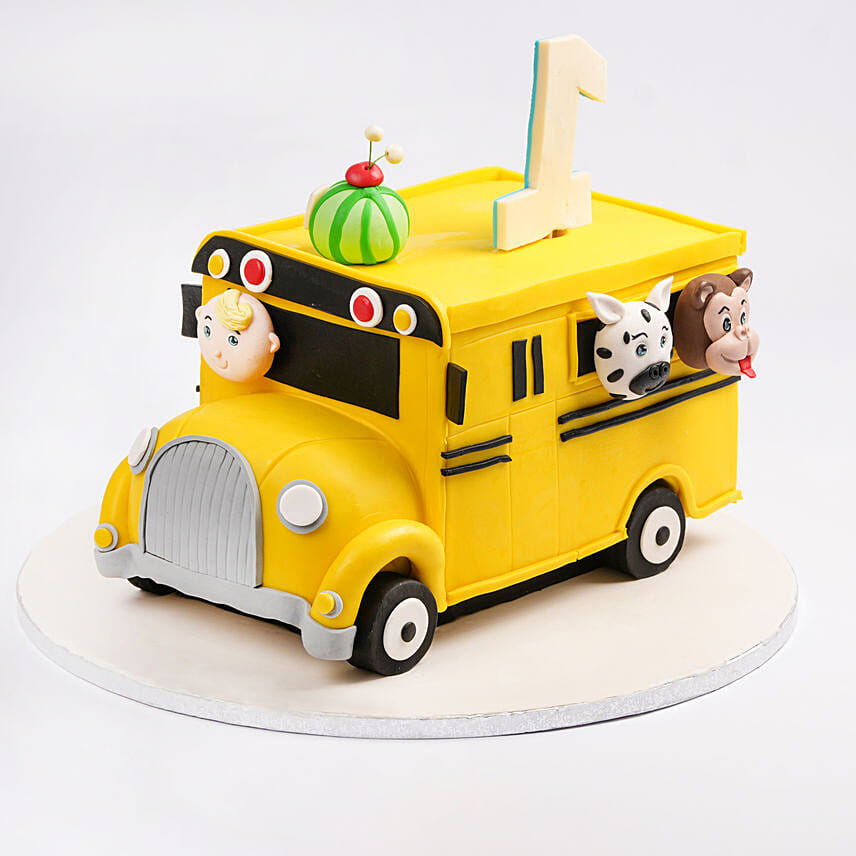 Animals in Bus Kids Birthday Red Velvet Cake