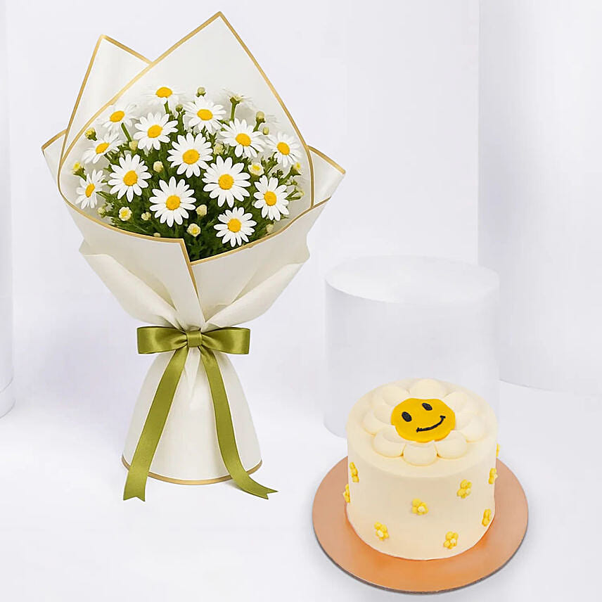 April Birthday Daisy Bouquet and Cake