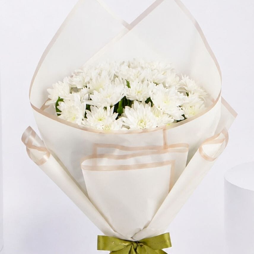 Birthday White Bloom Bouquet With Cake