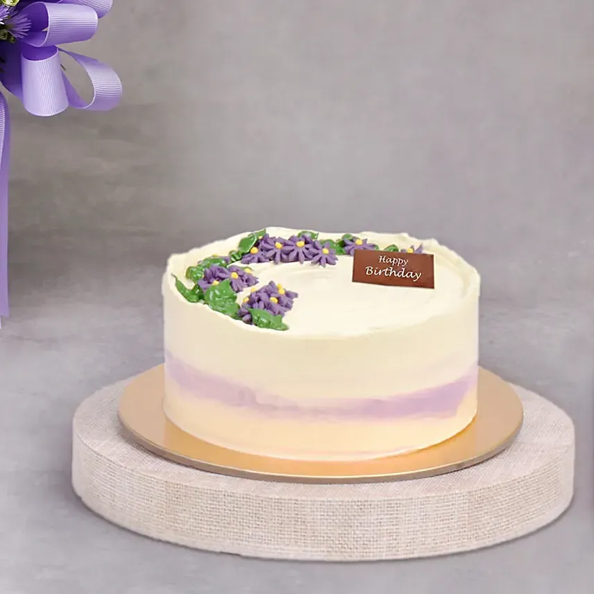 Aster Flower Elegance Birthday Wish and Cake
