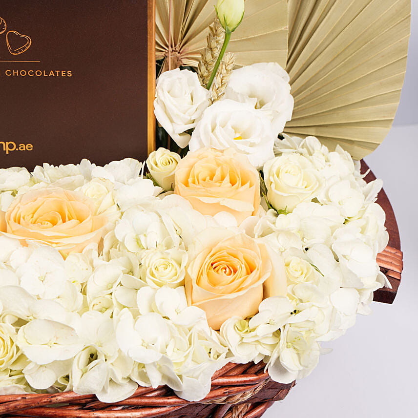 Basket of Flowers and Belgian Chocolates