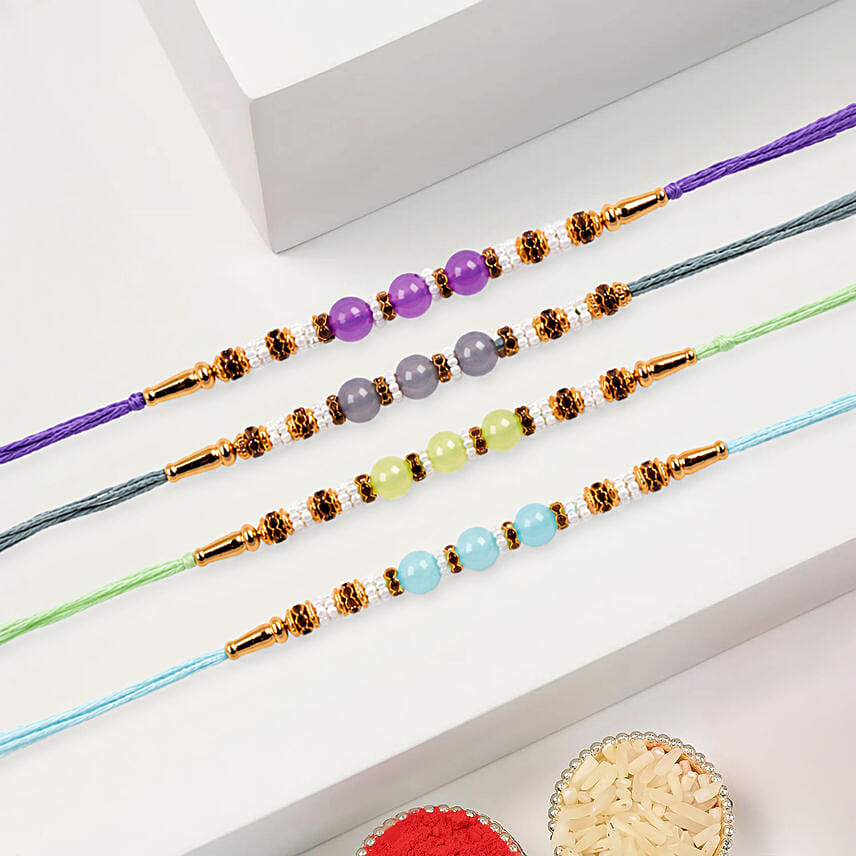 Beaded Rakhi Set Of 4 With 6 Raksha Bandhan Cupcakes