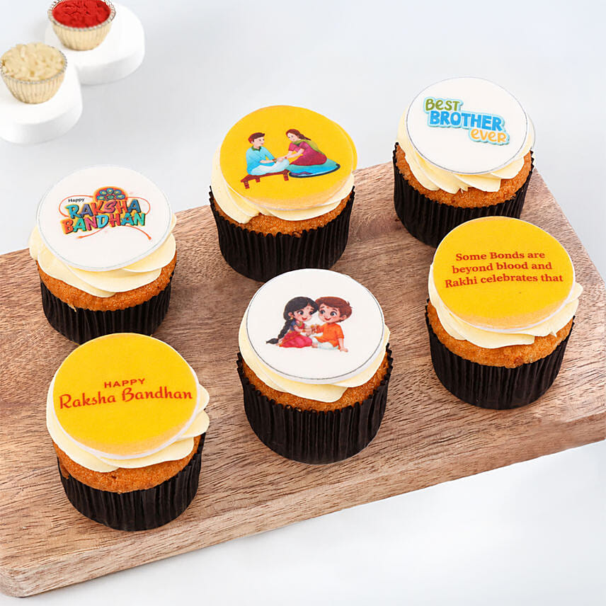 Beaded Rakhi Set Of 4 With 6 Raksha Bandhan Cupcakes