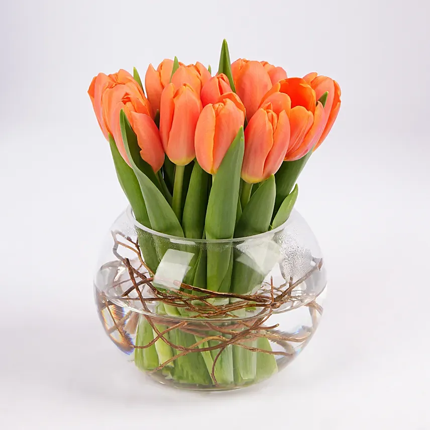 Beautiful Orange Tulips Fish Bowl