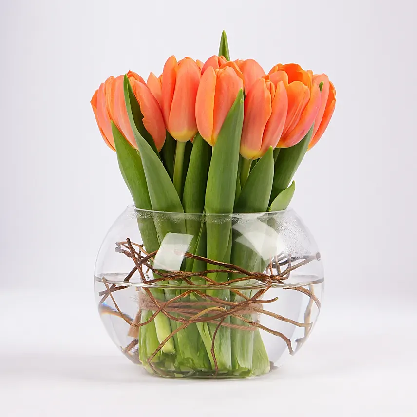 Beautiful Orange Tulips Fish Bowl