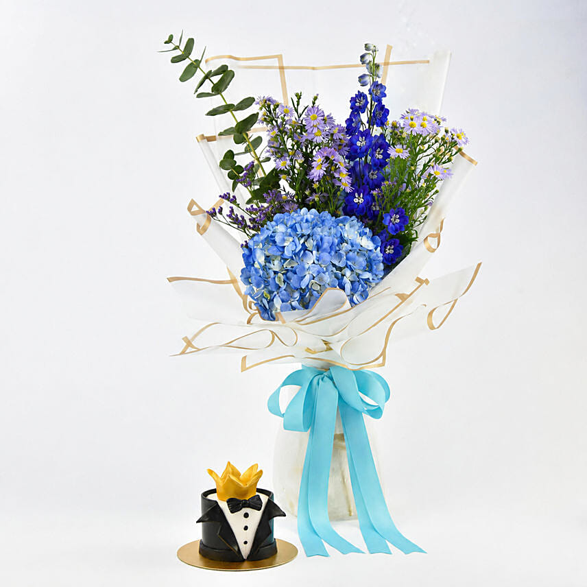 Best men Mono cake with Flowers