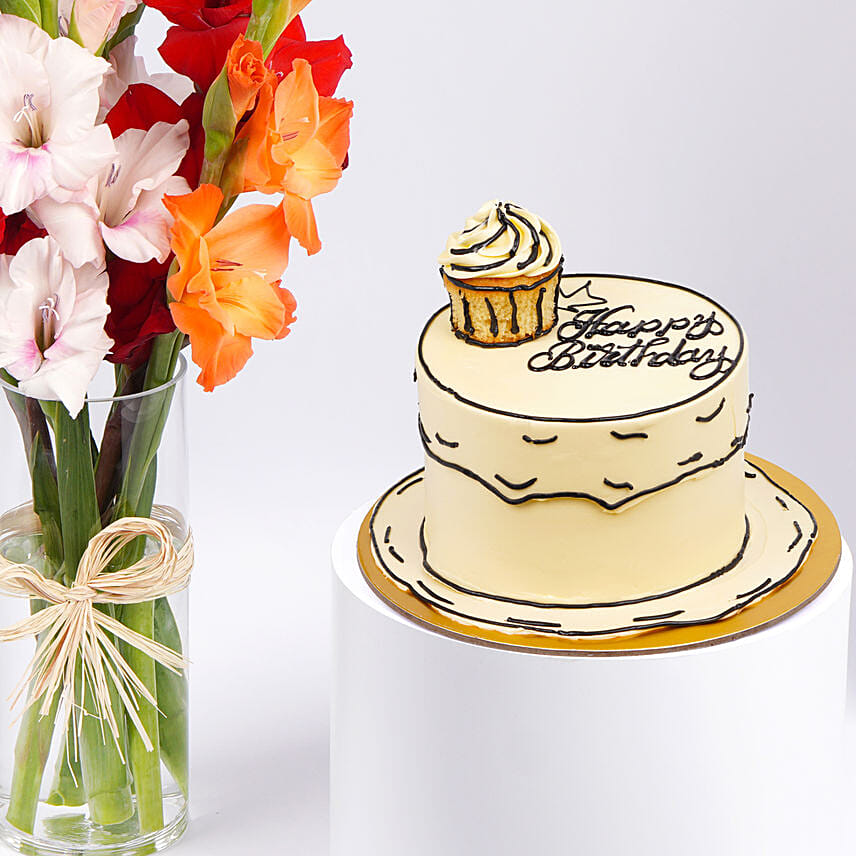 Birthday Cake with Gladiolus