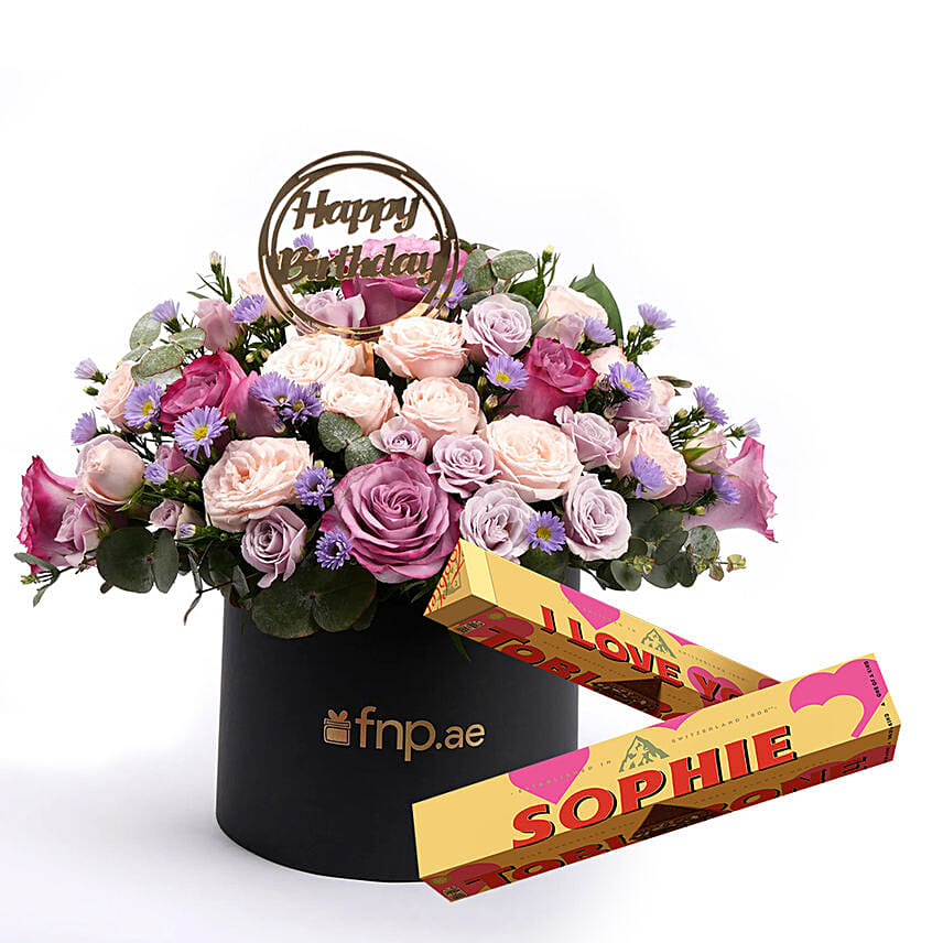 Birthday Flower Box with Personalised Toblerone