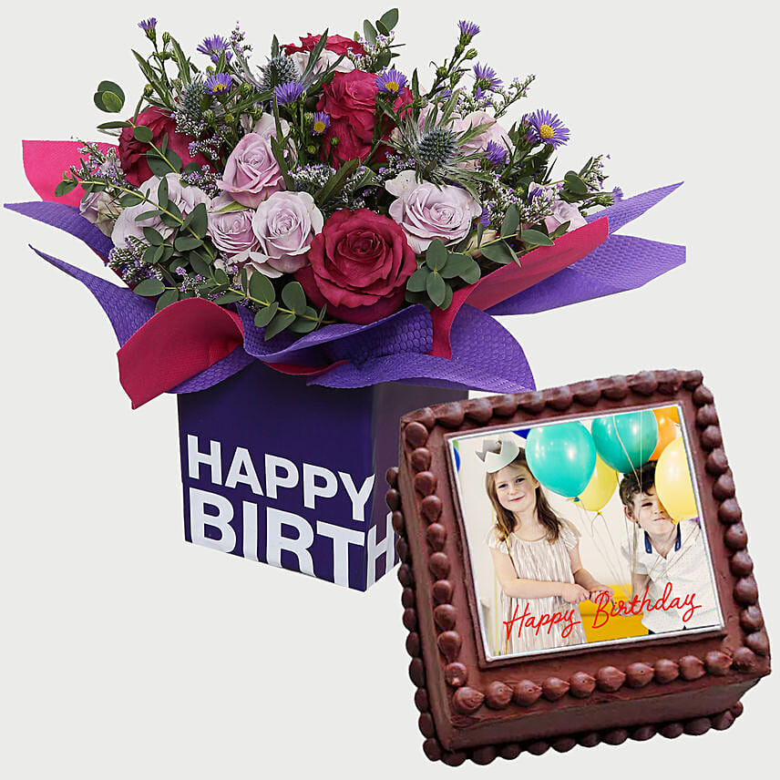 Birthday Flowers & Cake Combo