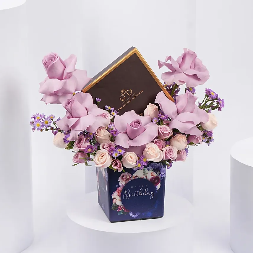 Birthday flowers with Premium Belgian Chocolates