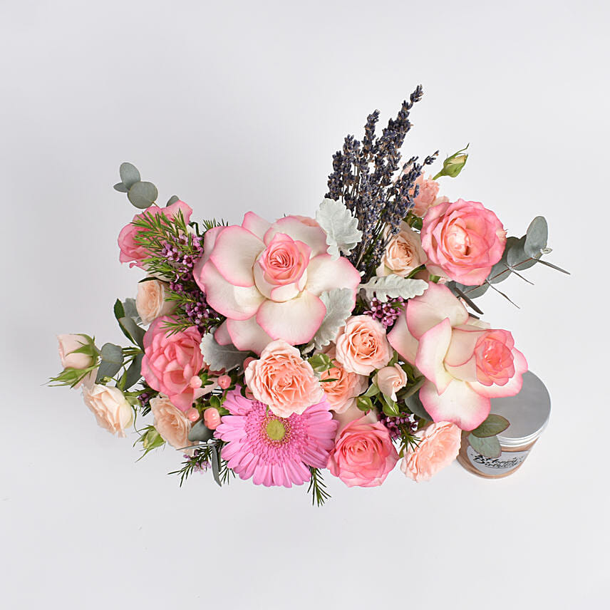 Birthday Mix Flowers Vase with Jar Cake