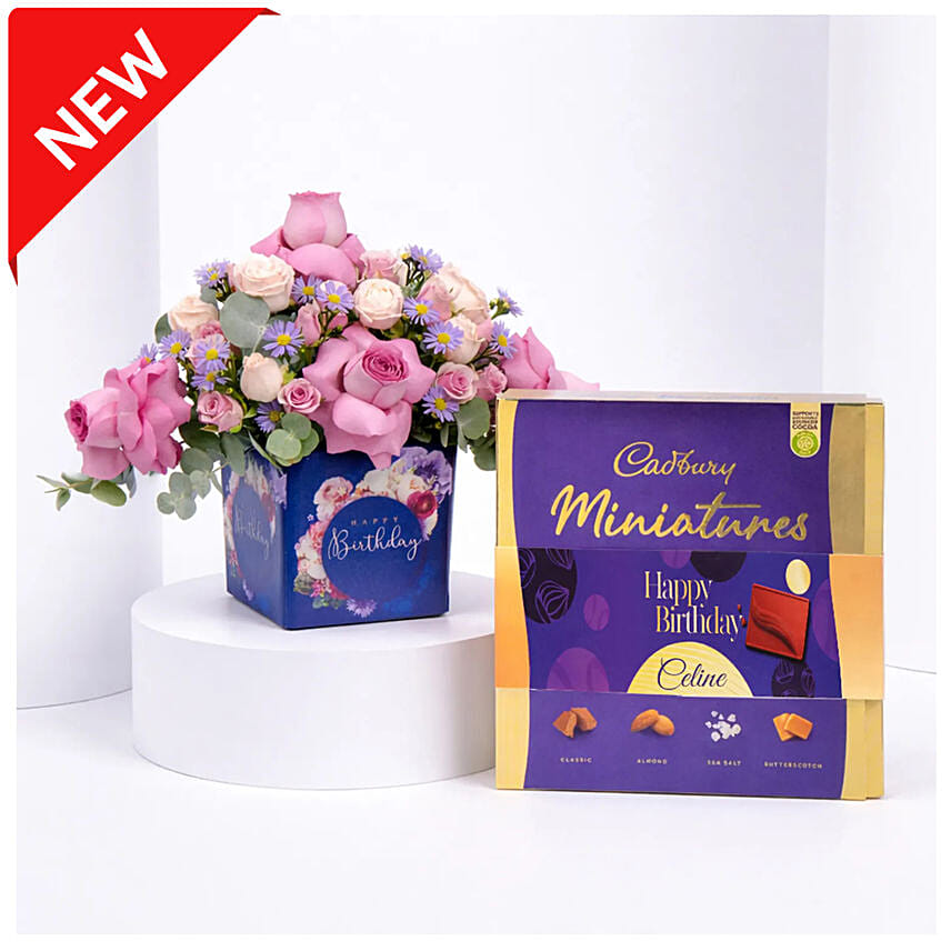 Birthday Rose Arrangement With Cadbury Chocolates 400g