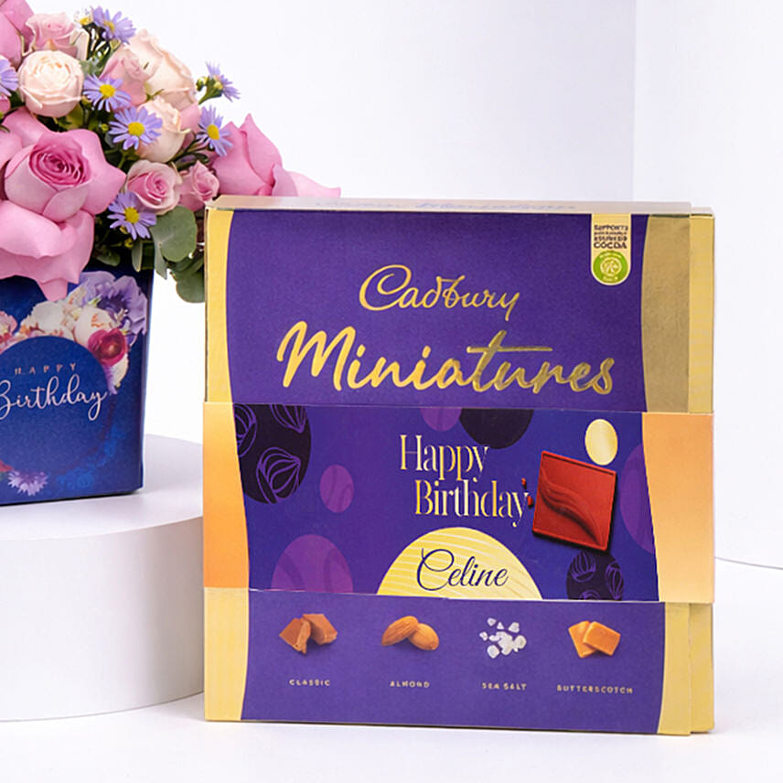 Birthday Rose Arrangement With Cadbury Chocolates 400g