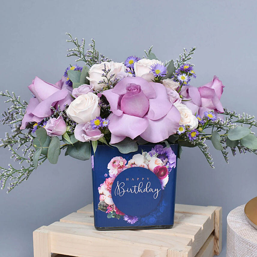 Birthday Roses Arrangement And Cake