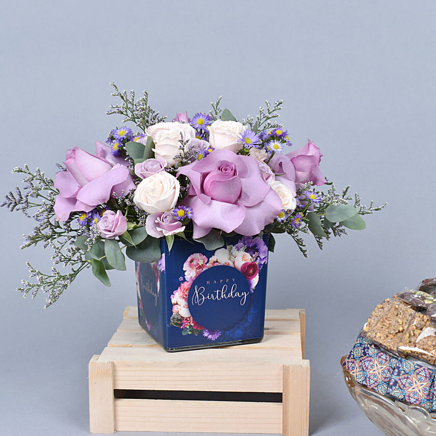 Birthday Roses Arrangement And Chocolate