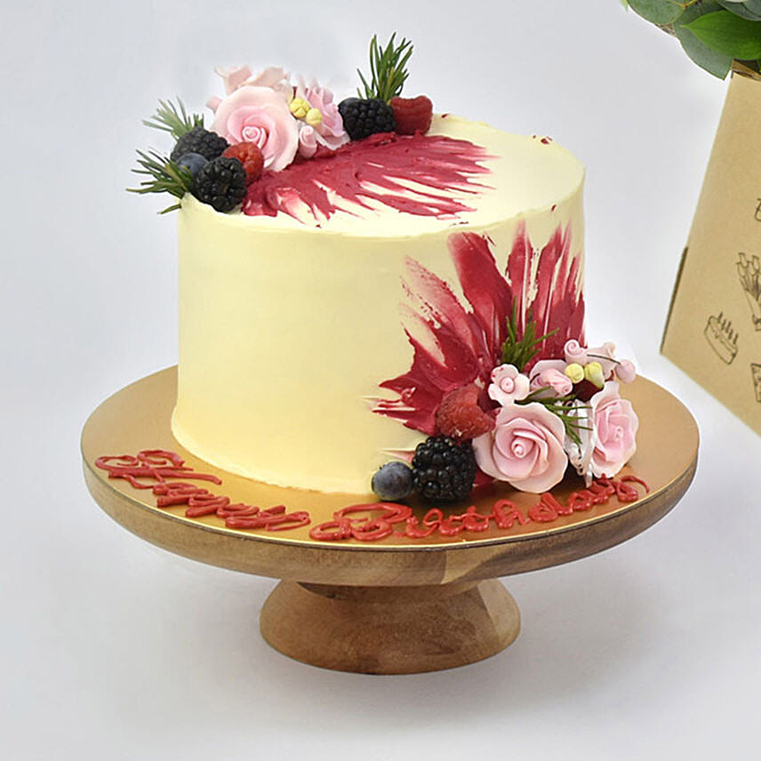 Birthday Surprise Chocolate Cake and Flowers