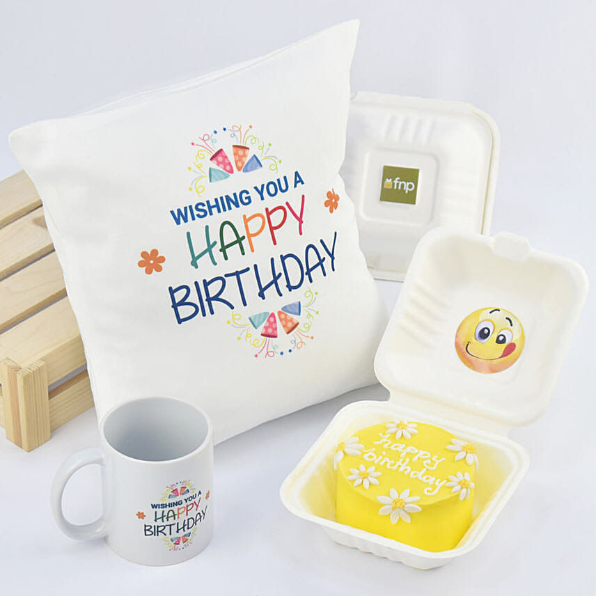 Birthday Wish Lunchbox Chocolate Cake Mug N Cushion