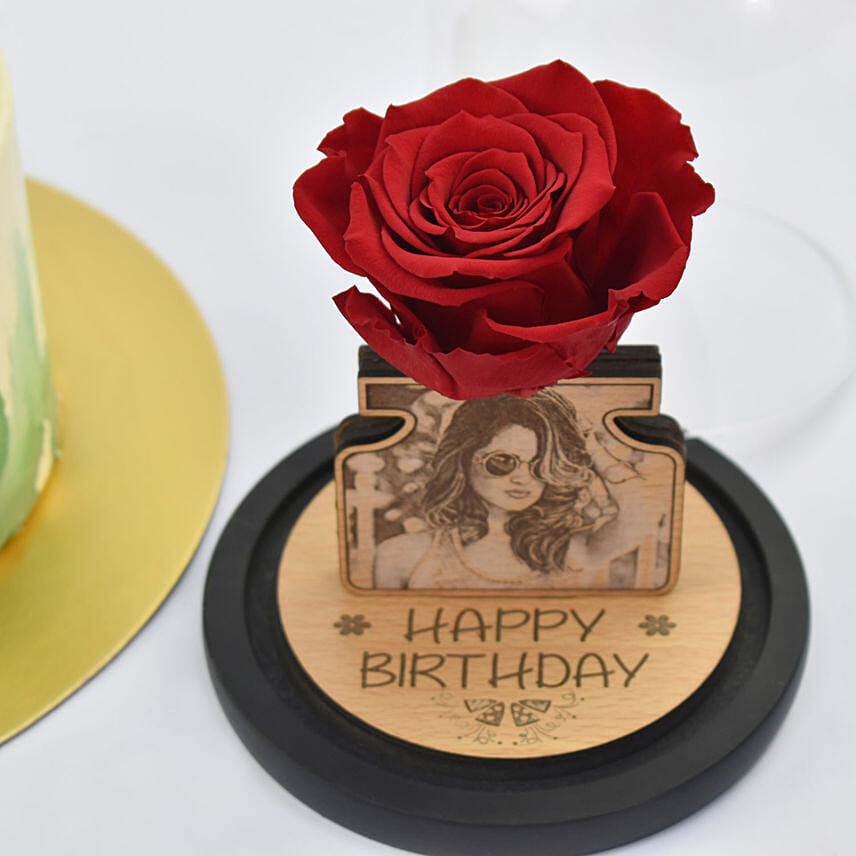 Blissful Birthday Memories Vanilla Cake and Personalised Forever Rose