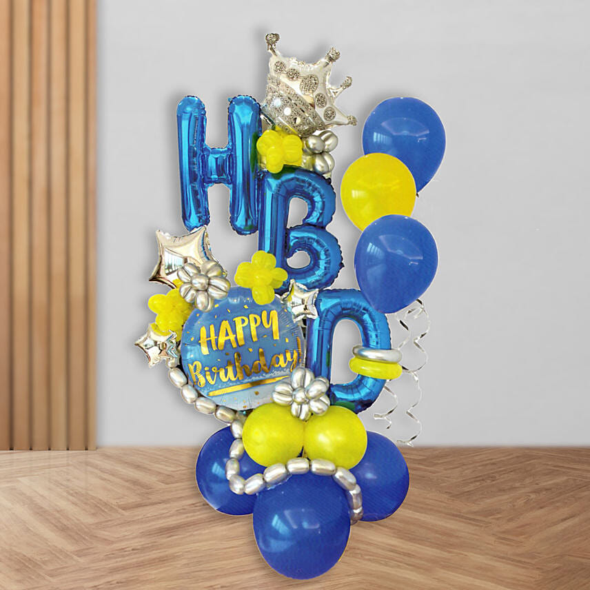 Blue And Yellow Birthday Balloons Arrangement