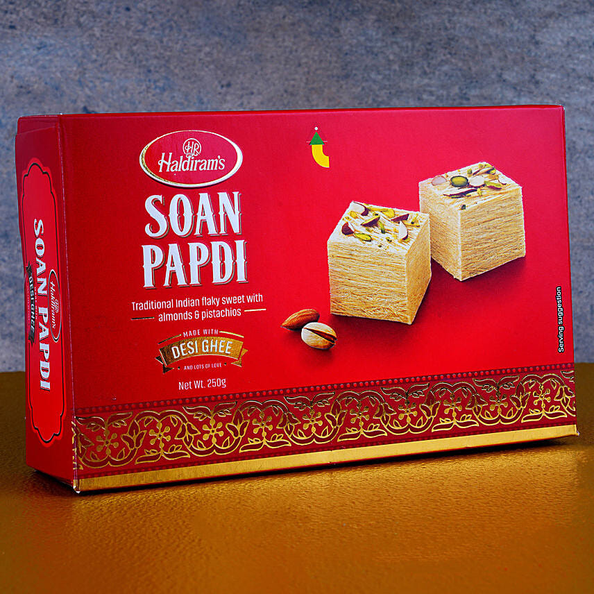 Blue Orb Pearl And Lumba Rakhi Set With Soan Papdi