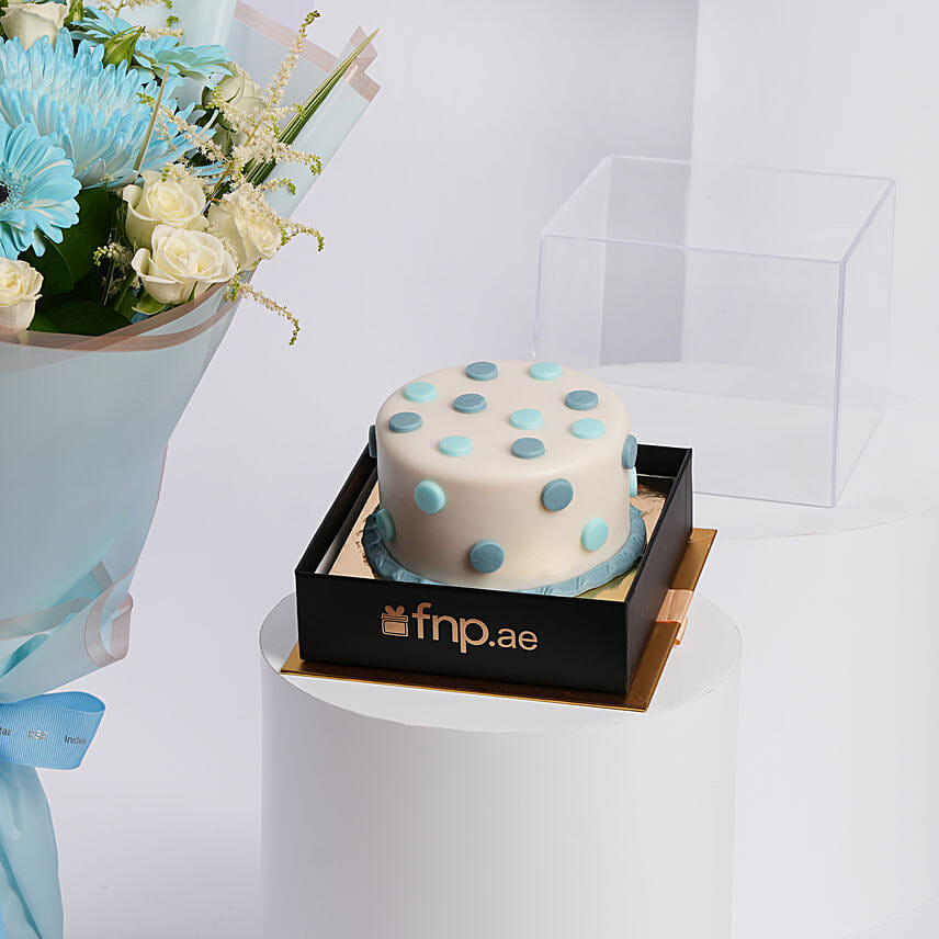 Blue Serenity Blooms with Chocolate Cake