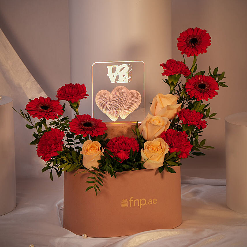 Blushing Beauty Roses With Led Love Lamp