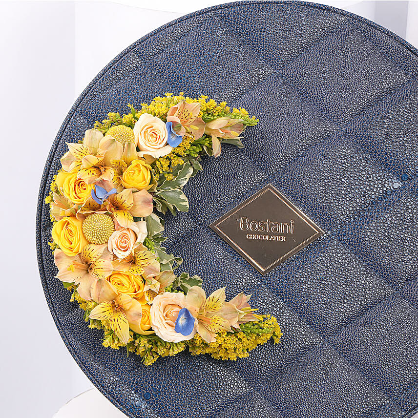 Bostani Leathered Luxury Chocolate Box And Flowers