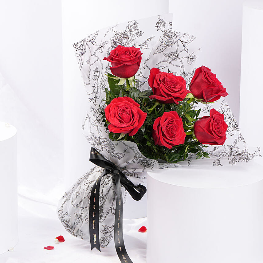 Bouquet of 6 Red Roses for Valentines