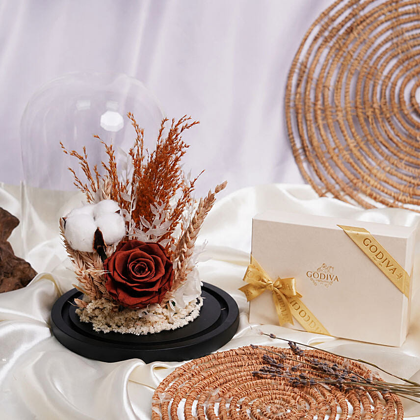 Brown Forever Rose with Godiva Naps Chocolate