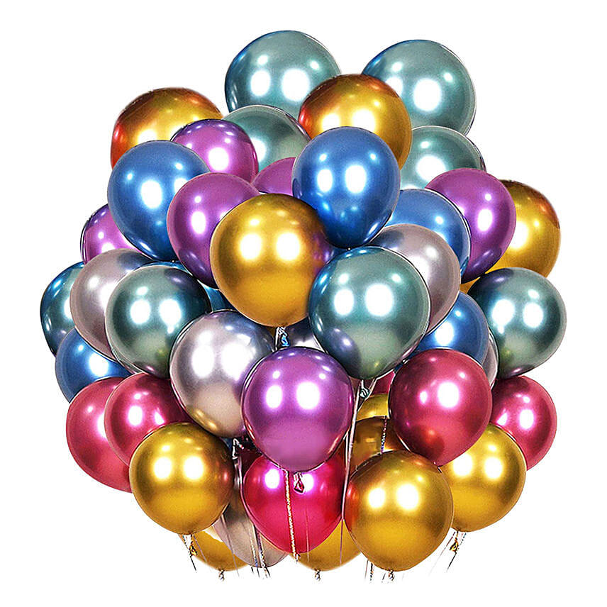 Bunch of 50 Multicolour Chrome Balloons
